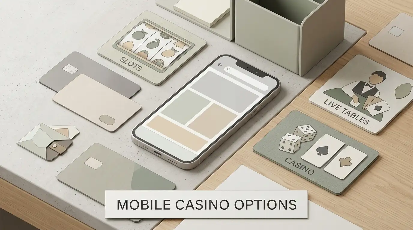 Neutral illustration of a mobile browser, payment card and game tiles